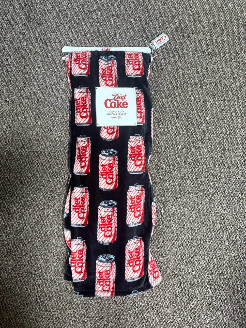 Coca Cola Diet Coke Velvet Throw Blanket in Black and Red Can Print